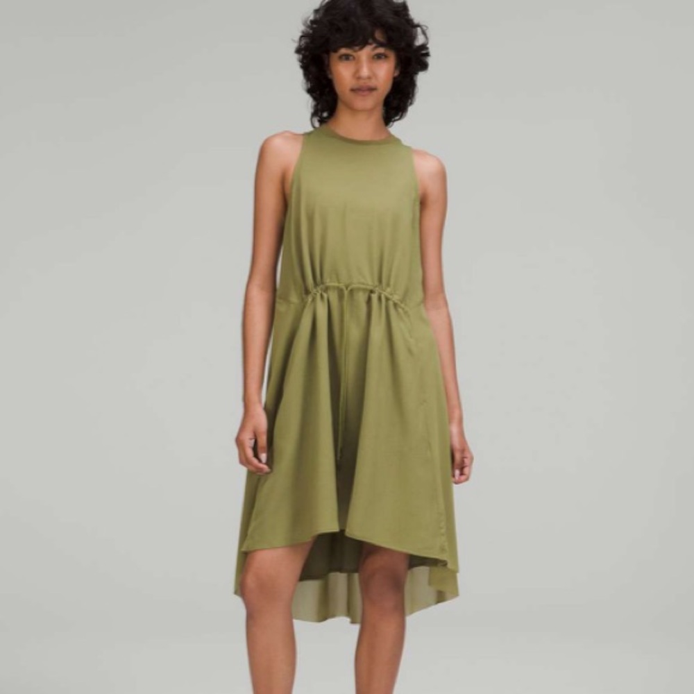 Lululemon Mesh Overlay High-Neck Dress In Bronze Green